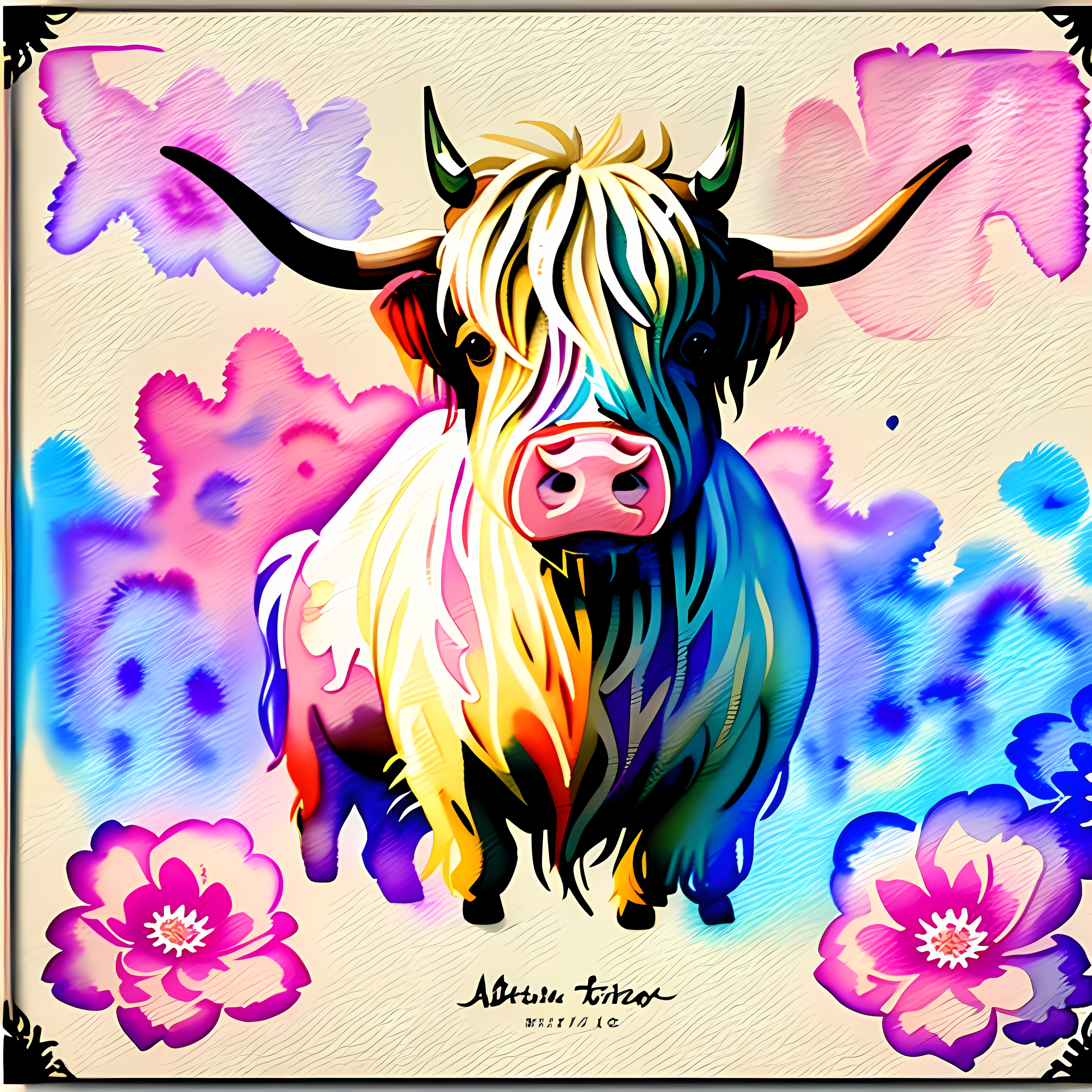 Highland Cows Floral Boho Vol. 213 Wall Canvas Art Mockup