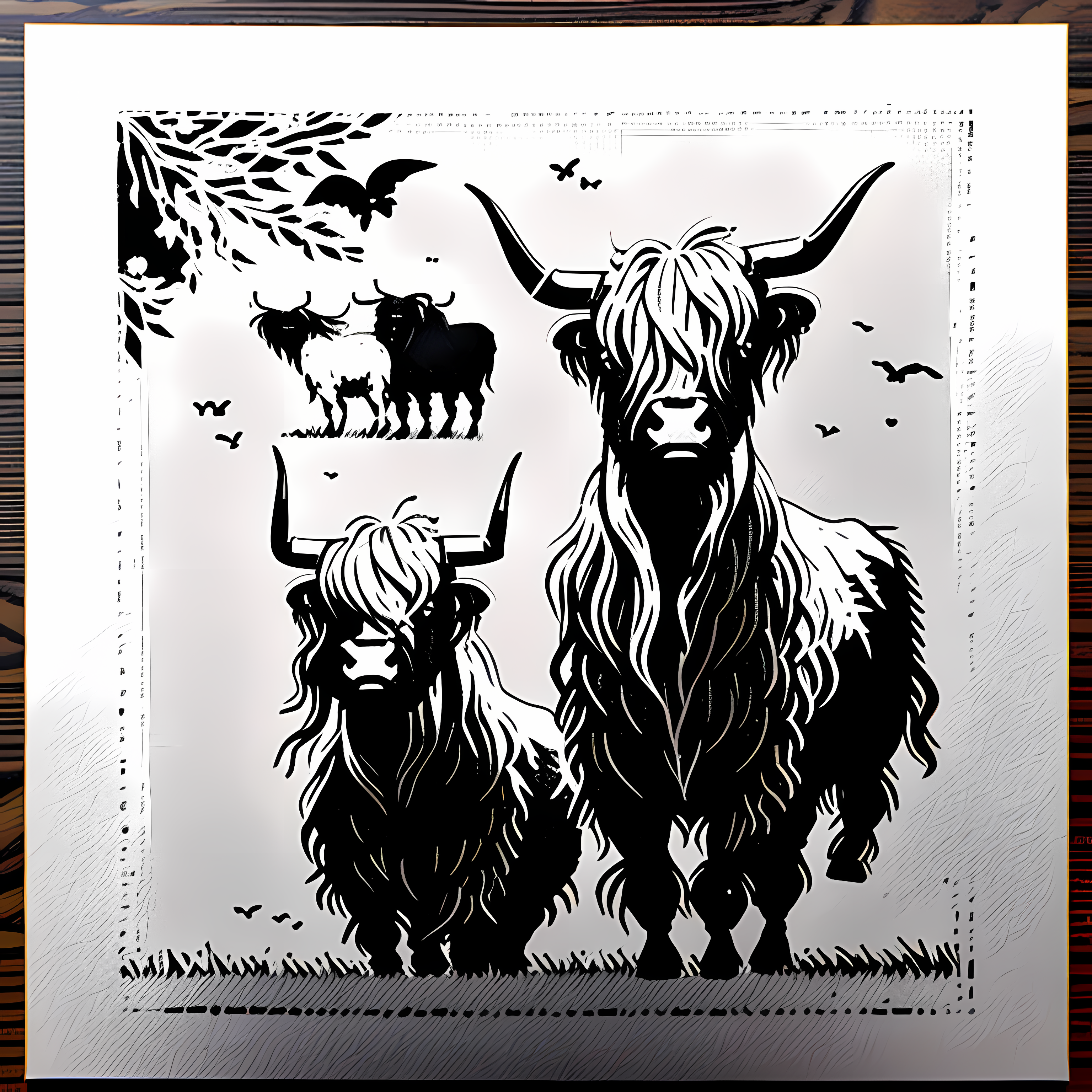 Highland Cows Floral Boho Vol. 215 Wall Canvas Art Mockup