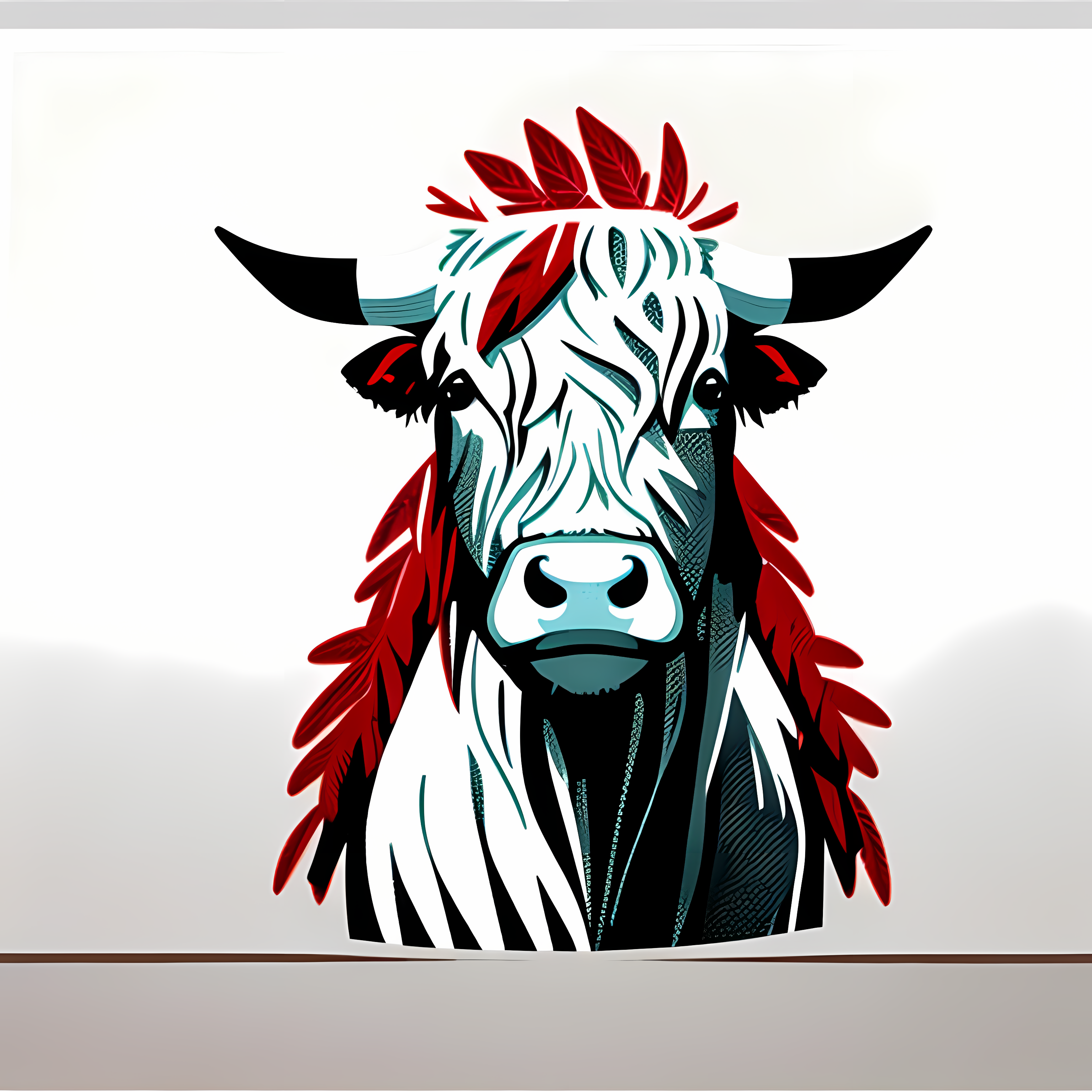 Highland Cows Floral Boho Vol. 221 Wall Canvas Art Mockup