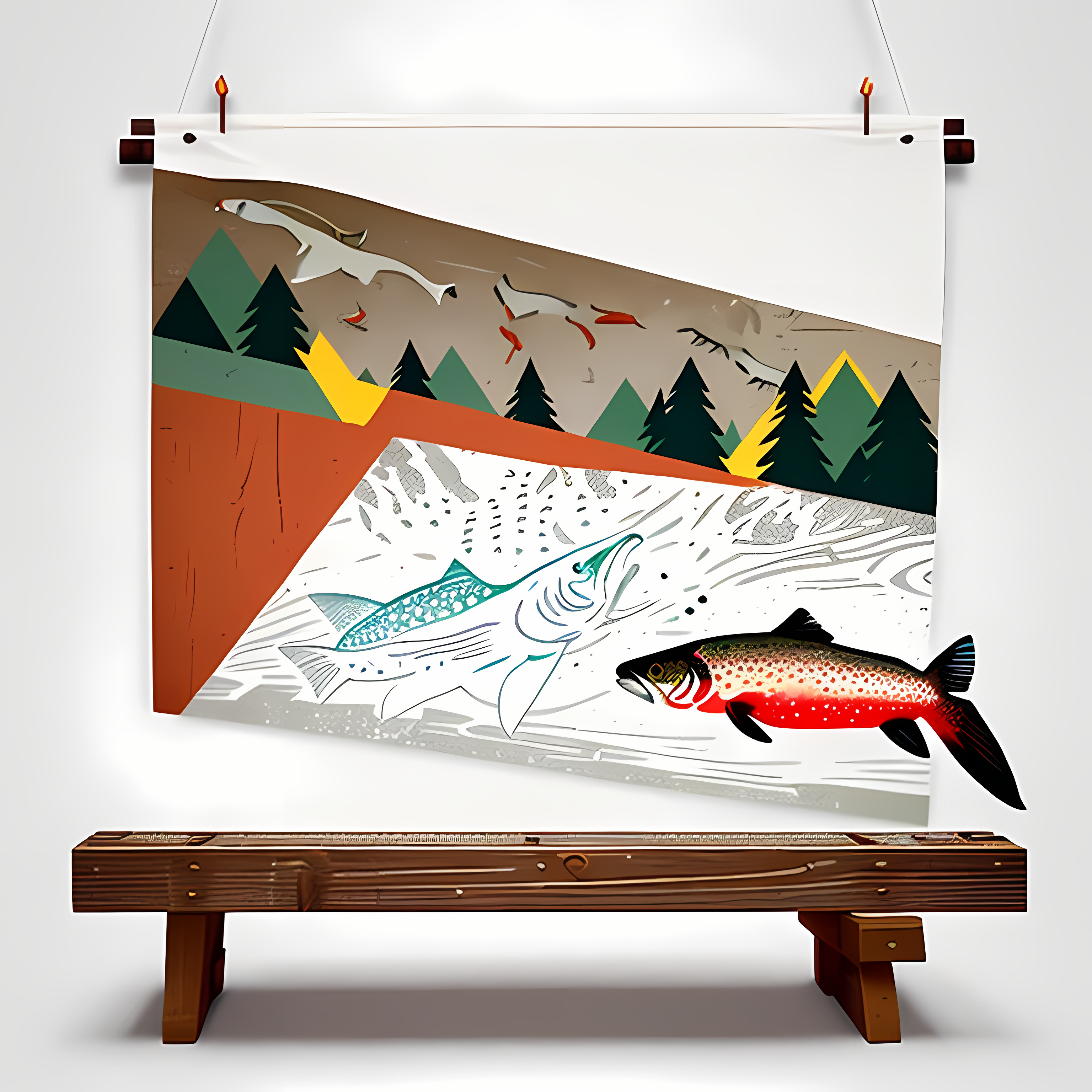 Vintage Trout Rustic Wildlife Vol. 260 Wall Canvas Art Mockup