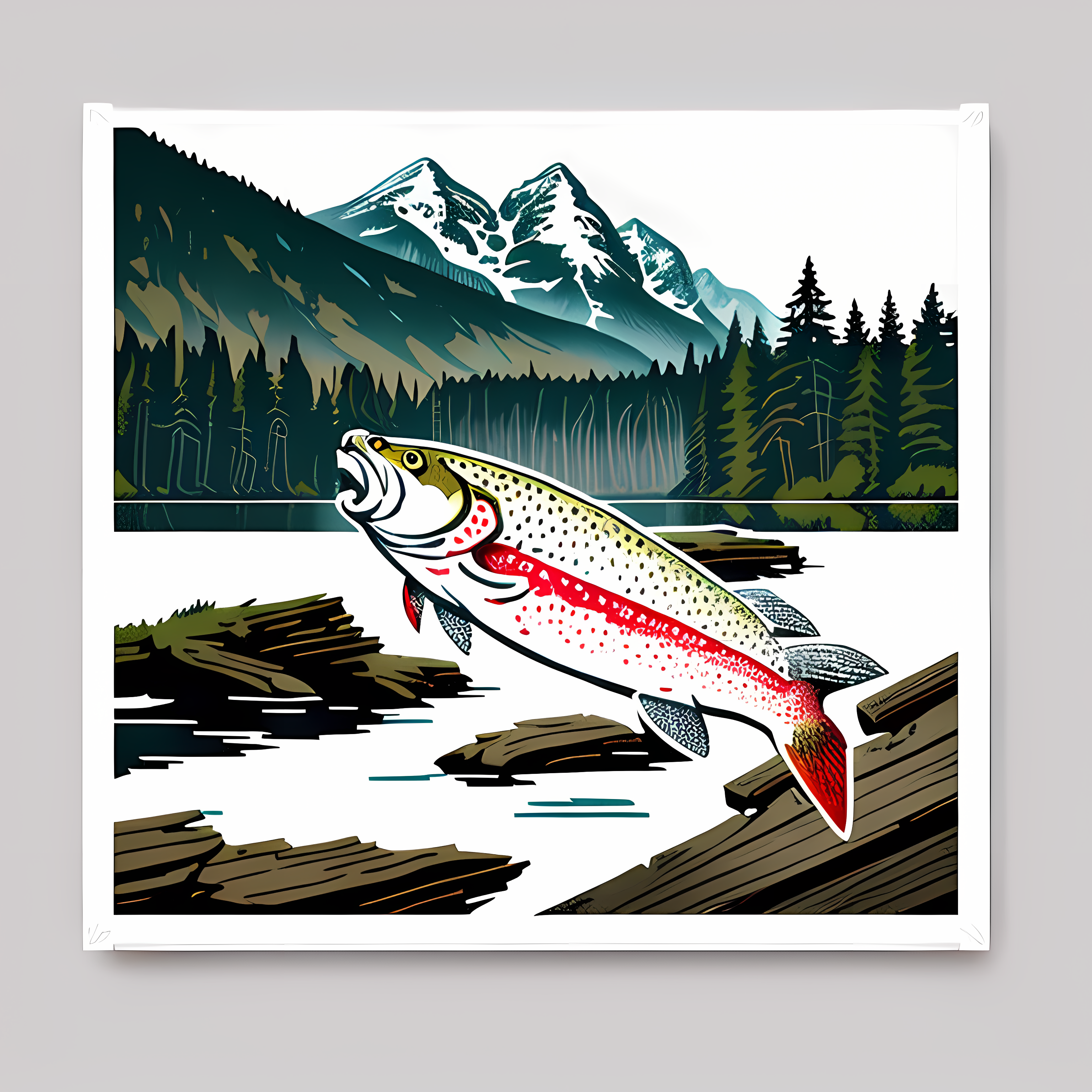 Vintage Trout Rustic Wildlife Vol. 265 Wall Canvas Art Mockup