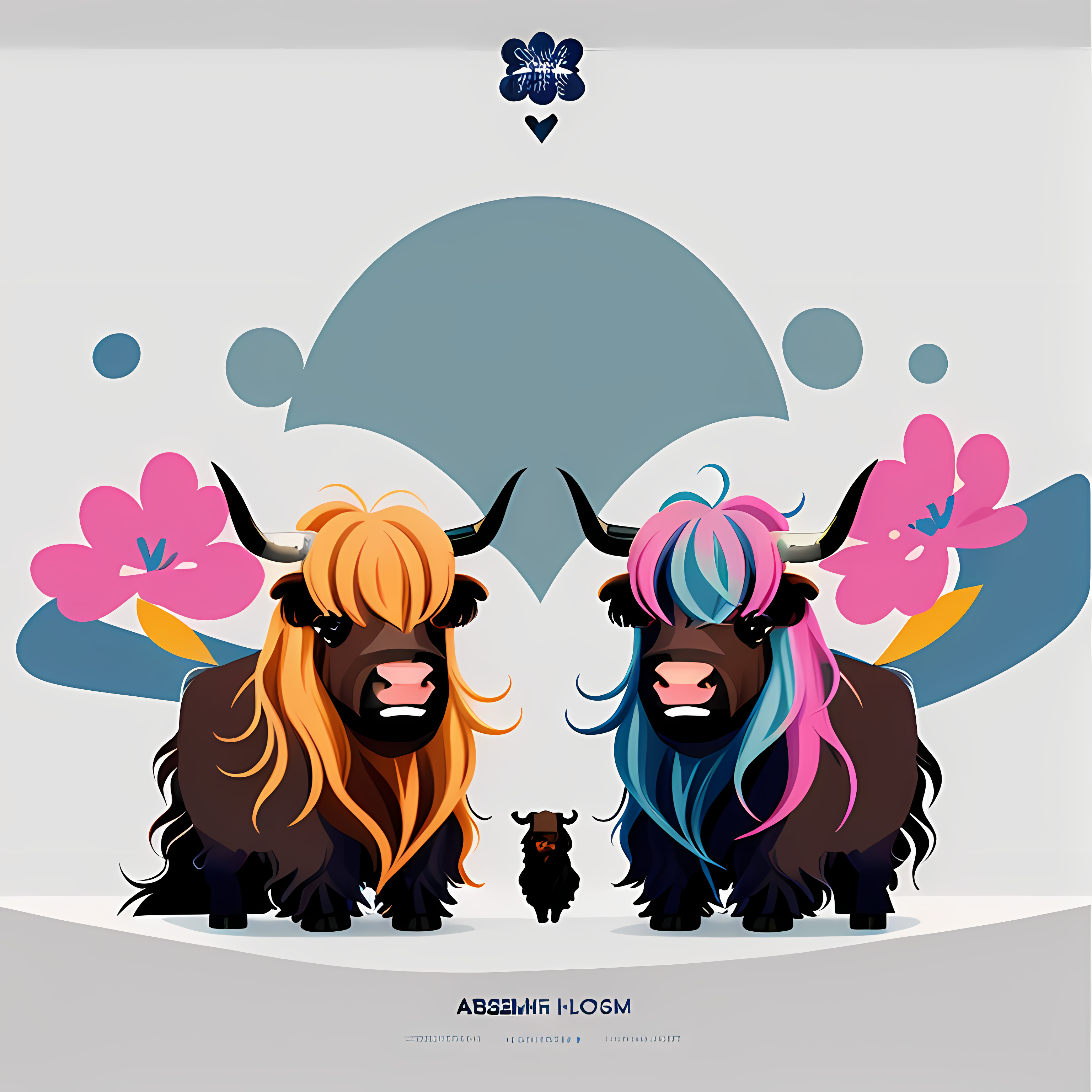 Highland Cows Floral Boho Vol. 274 Wall Canvas Art Mockup
