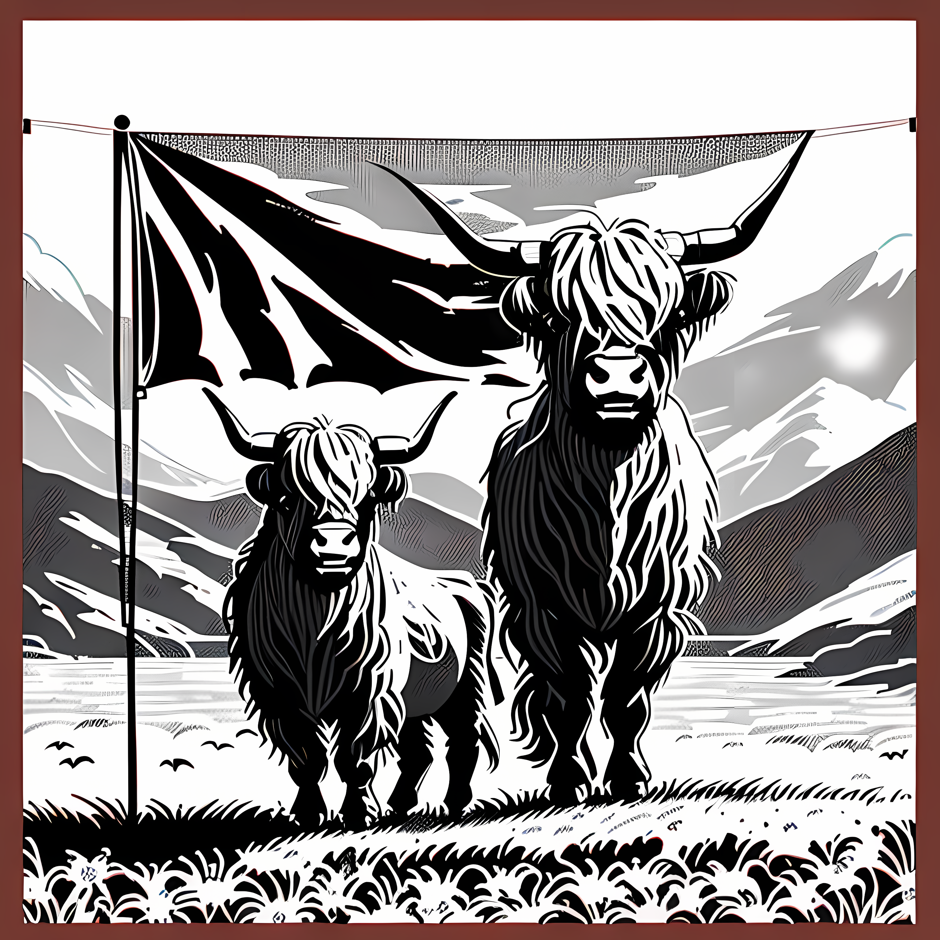 Highland Cows Floral Boho Vol. 285 Wall Canvas Art Mockup