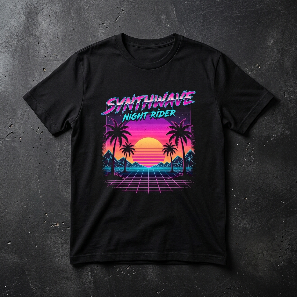 Retro 80s Synthwave Sunset T-Shirt Mockup